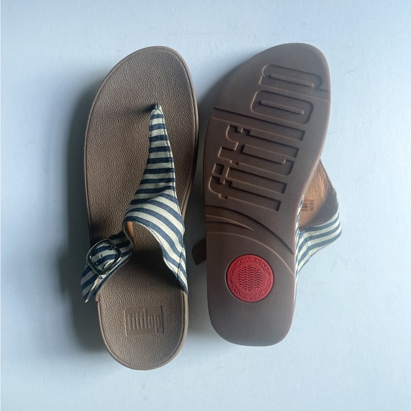 FitFlop Skinny Canvas Toe Post Slide Sandal Shoe Nautical Striped Blue Size 10 - Picture 7 of 8